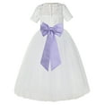 thumbnail image 1 of Ekidsbridal Girl Pageant Flower Girl Dress - Ivory Illusion Lace Short Sleeve LG2T-A (Size: 2-12), 1 of 3