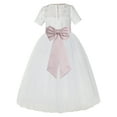 thumbnail image 1 of Ekidsbridal Girl Pageant Flower Girl Dress - Ivory Illusion Lace Short Sleeve LG2T-A (Size: 2-12), 1 of 3