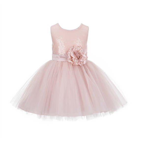 Ekidsbridal Girl Pageant Flower Girl Dress - Knee Length Sequin Mesh Tulle 124-A (Size: S-10)