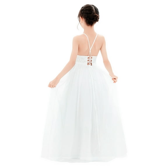Ekidsbridal Girl Pageant Flower Girl Dress - Lace Halter Criss-Cross Back L248-A (Size: 2-12)