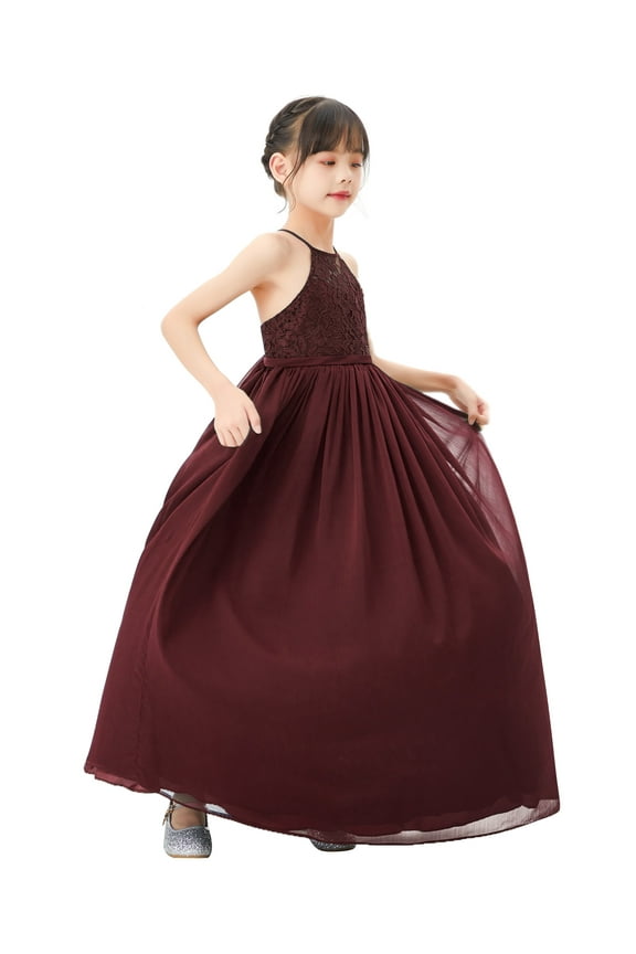 Girl Pageant Flower Girl Dress - Lace Halter Criss-Cross Back L248-A (Size: 2-12)