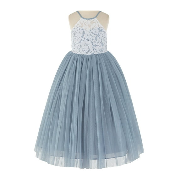 Ekidsbridal Girl Pageant Flower Girl Dress - Lace Halter Top with Tulle Flower Girl Dress 213-A (Size: 2-10)