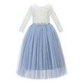 thumbnail image 1 of Ekidsbridal Girl Pageant Flower Girl Dress - Long Sleeves A-Line Lace V-Back Tulle 290R4-A (Size: M-10), 1 of 3