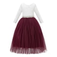 thumbnail image 1 of Ekidsbridal Girl Pageant Flower Girl Dress - Long Sleeves V-Back Lace with Rhinestone Sash 290R2-A (Size: M-10), 1 of 3