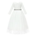thumbnail image 1 of Ekidsbridal Girl Pageant Flower Girl Dress - Long Sleeves V-Back Lace with Rhinestone Sash 290R2-A (Size: M-10), 1 of 3