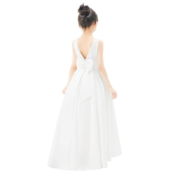 Ekidsbridal Girl Pageant Flower Girl Dress - Pearl Beaded A-Line V-Back Satin 327-A (Size: 2-10)