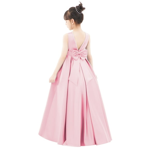 Ekidsbridal Girl Pageant Flower Girl Dress - Pearl Beaded A-Line V-Back Satin 327-A (Size: 2-10)