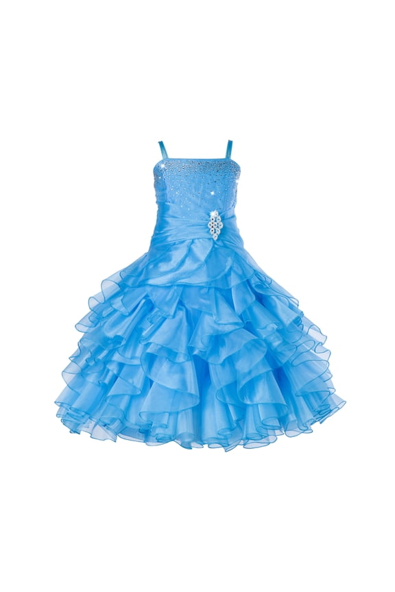 Girl Pageant Flower Girl Dress - Rhinestone Ruffled Organza 164-A (Size: 4-16)