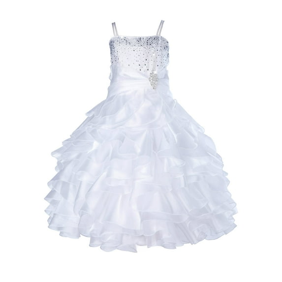 Ekidsbridal Girl Pageant Flower Girl Dress - Rhinestone Ruffled Organza 164-A (Size: 4-16)