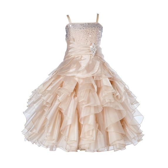 Ekidsbridal Girl Pageant Flower Girl Dress - Rhinestone Ruffled Organza 164-A (Size: 4-16)