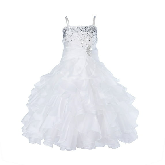 Ekidsbridal Girl Pageant Flower Girl Dress - Rhinestone Ruffled Organza 164-A (Size: 4-16)