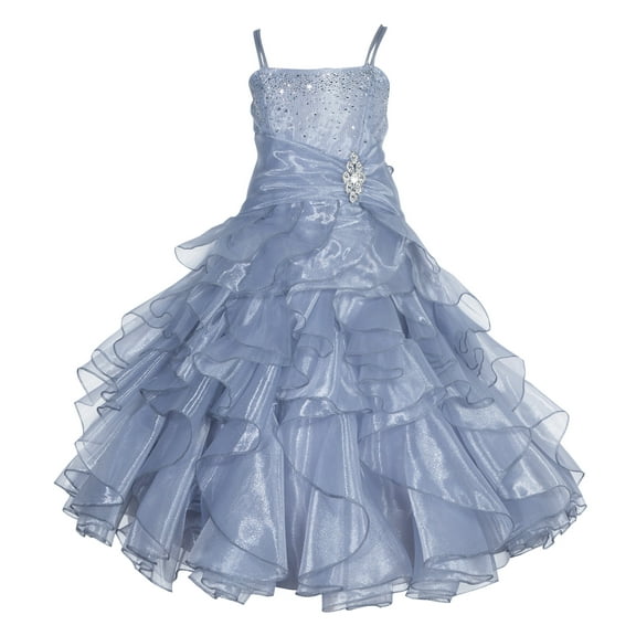 Ekidsbridal Girl Pageant Flower Girl Dress - Rhinestone Ruffled Organza 164-A (Size: 4-16)