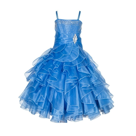 Ekidsbridal Girl Pageant Flower Girl Dress - Rhinestone Ruffled Organza 164-A (Size: 4-16)