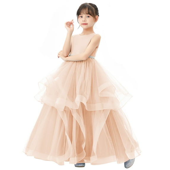Ekidsbridal Girl Pageant Flower Girl Dress - Satin Heart Cutout with Ruffled Tulle 329-A (Size: 4-12)