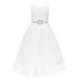 thumbnail image 1 of Ekidsbridal Girl Pageant Flower Girl Dress - Scalloped Lace Back Tulle with Rhinestone Sash 207R7-A (Size: M-10), 1 of 3