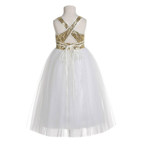 Ekidsbridal Girl Pageant Flower Girl Dress - Sequin Crossed Straps A-Line Tulle 173-A (Size: 4-12)