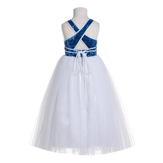 Ekidsbridal Girl Pageant Flower Girl Dress - Sequin Crossed Straps A-Line Tulle 173-A (Size: 4-12)