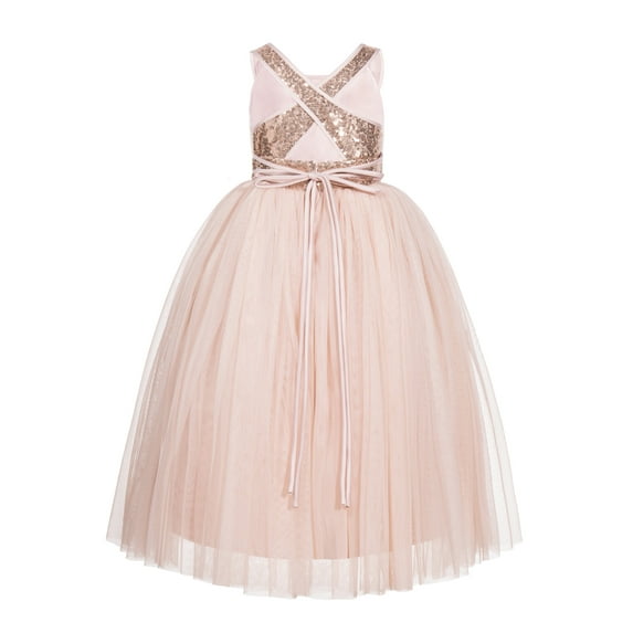 Ekidsbridal Girl Pageant Flower Girl Dress - Sequin Crossed Straps A-Line Tulle 173-A (Size: 4-12)