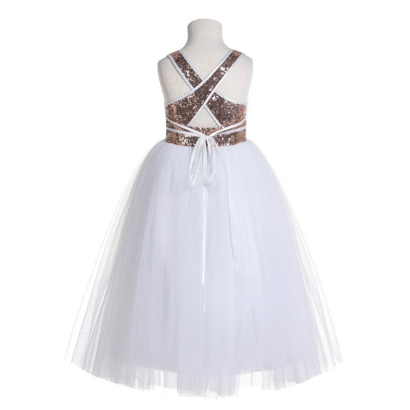 Ekidsbridal Girl Pageant Flower Girl Dress - Sequin Crossed Straps A-Line Tulle 173-A (Size: 4-12)