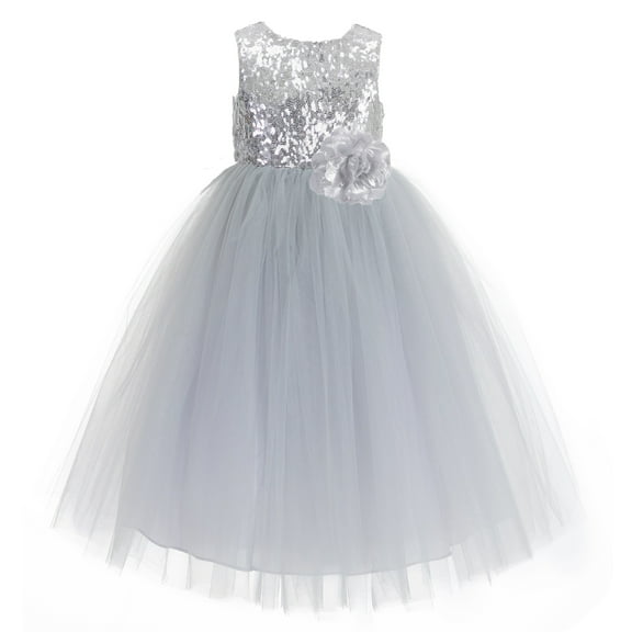 Ekidsbridal Girl Pageant Flower Girl Dress - Sequin Heart Cutout with Flower 271F (Size: 2-12)