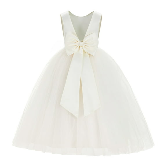Ekidsbridal Girl Pageant Flower Girl Dress - V-Back Satin Tulle with Bow Sash 219T-A (Size: M-14)