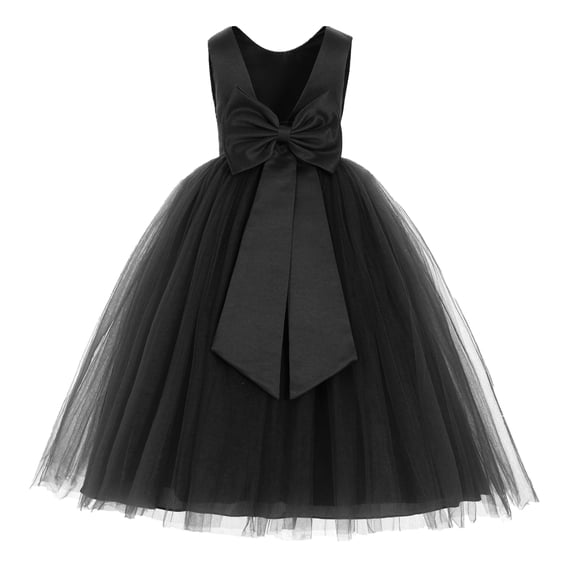 Ekidsbridal Girl Pageant Flower Girl Dress - V-Back Satin Tulle with Bow Sash 219T-A (Size: M-14)