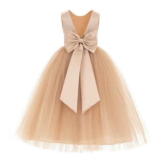 Ekidsbridal Girl Pageant Flower Girl Dress - V-Back Satin Tulle with Bow Sash 219T-A (Size: M-14)