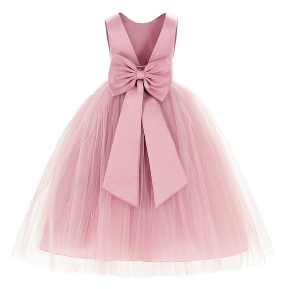 Ekidsbridal Girl Pageant Flower Girl Dress - V-Back Satin Tulle with Bow Sash 219T-A (Size: M-14)