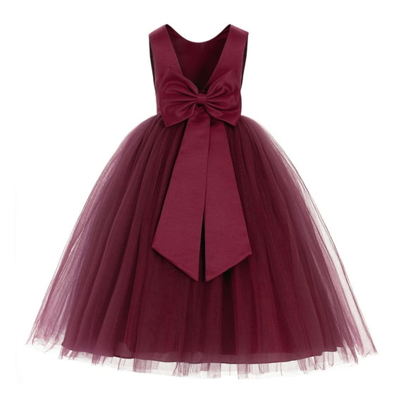 Ekidsbridal Girl Pageant Flower Girl Dress - V-Back Satin Tulle with Bow Sash 219T-A (Size: M-14)
