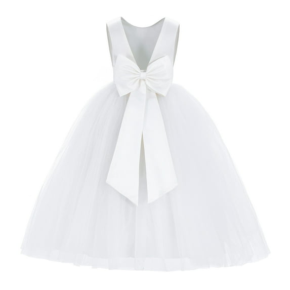 Ekidsbridal Girl Pageant Flower Girl Dress - V-Back Satin Tulle with Bow Sash 219T-A (Size: M-14)
