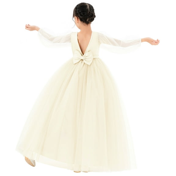 Ekidsbridal Girl Pageant Flower Girl Dress - V-Back with Puffy Tulle Sleeves 249-A (Size: 2-10)