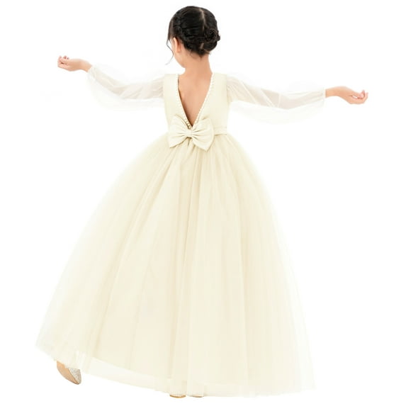 Ekidsbridal Girl Pageant Flower Girl Dress - V-Back with Puffy Tulle Sleeves 249-A (Size: 2-10)