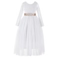 thumbnail image 1 of Ekidsbridal Girl Pageant Flower Girl Dress - White Backless Lace A-Line Tulle with Rhinestone Sash 290R3-A (Size: M-10), 1 of 3