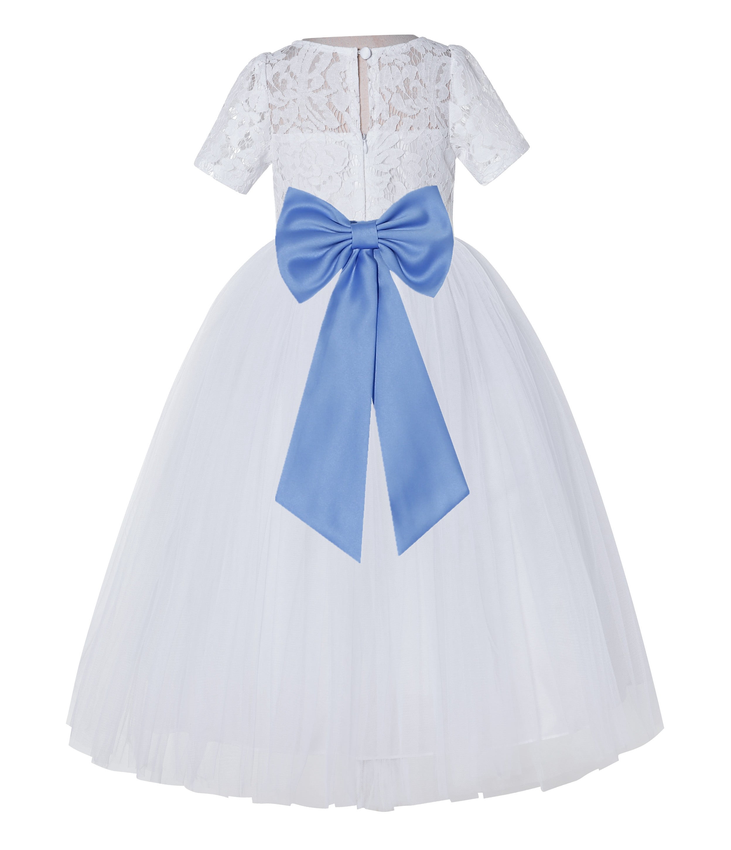 Ekidsbridal Girl Pageant Flower Girl Dress - White Lace Short Sleeve with  Bow Sash LG2T-A (Size: 2-12)