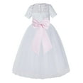 thumbnail image 1 of Ekidsbridal Girl Pageant Flower Girl Dress - White Lace Short Sleeve with Bow Sash LG2T-A (Size: 2-12), 1 of 3