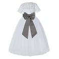 thumbnail image 1 of Ekidsbridal Girl Pageant Flower Girl Dress - White Lace Short Sleeve with Bow Sash LG2T-A (Size: 2-12), 1 of 3