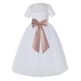 thumbnail image 1 of Ekidsbridal Girl Pageant Flower Girl Dress - White Lace Short Sleeve with Bow Sash LG2T-A (Size: 2-12), 1 of 3
