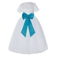 thumbnail image 1 of Ekidsbridal Girl Pageant Flower Girl Dress - White Lace Short Sleeve with Bow Sash LG2T-A (Size: 2-12), 1 of 3