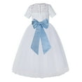 thumbnail image 1 of Ekidsbridal Girl Pageant Flower Girl Dress - White Lace Short Sleeve with Bow Sash LG2T-A (Size: 2-12), 1 of 3