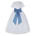 thumbnail image 1 of Ekidsbridal Girl Pageant Flower Girl Dress - White Lace Short Sleeve with Bow Sash LG2T-A (Size: 2-12), 1 of 3