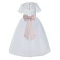 thumbnail image 1 of Ekidsbridal Girl Pageant Flower Girl Dress - White Lace Short Sleeve with Bow Sash LG2T-A (Size: 2-12), 1 of 3