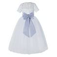 thumbnail image 1 of Ekidsbridal Girl Pageant Flower Girl Dress - White Lace Short Sleeve with Bow Sash LG2T-A (Size: 2-12), 1 of 3