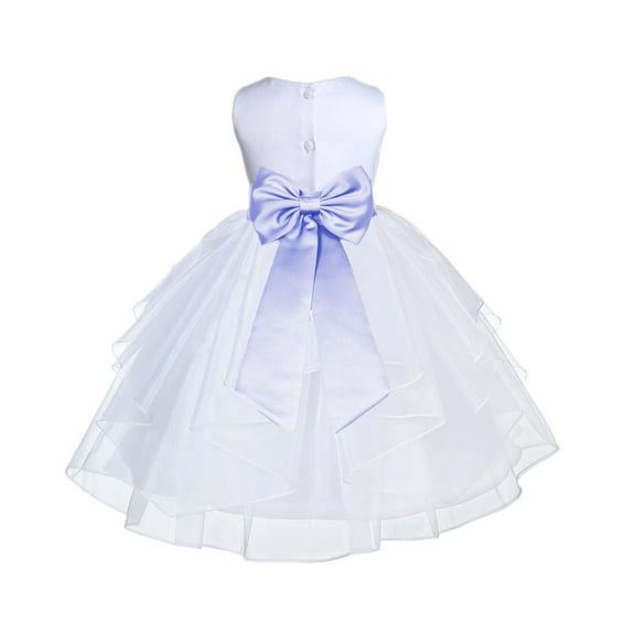 Ekidsbridal Girl Pageant Flower Girl Dress - White Tiered Organza with Bow Sash 4613T-A (Size: S-12)