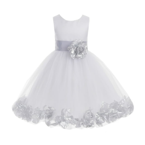 Ekidsbridal Girl Pageant Flower Girl Dress - White Tulle Dress with Rose Petals 302S-A (Size: S-16)
