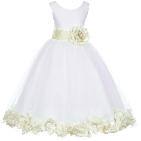 Ekidsbridal Girl Pageant Flower Girl Dress - White Tulle Dress with Rose Petals 302S-A (Size: S-16)