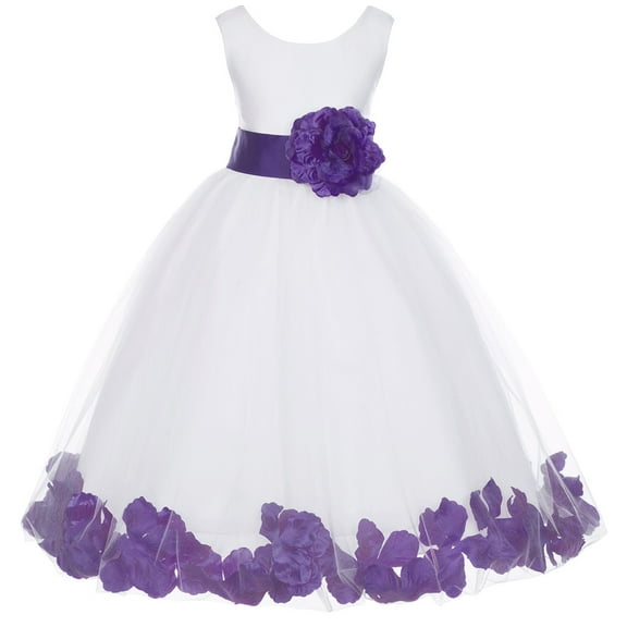 Ekidsbridal Girl Pageant Flower Girl Dress - White Tulle Dress with Rose Petals 302S-A (Size: S-16)