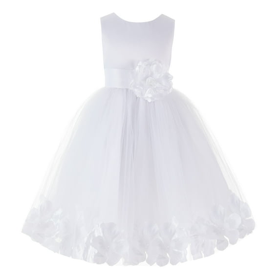 Ekidsbridal Girl Pageant Flower Girl Dress - White Tulle Dress with Rose Petals 302S-A (Size: S-16)