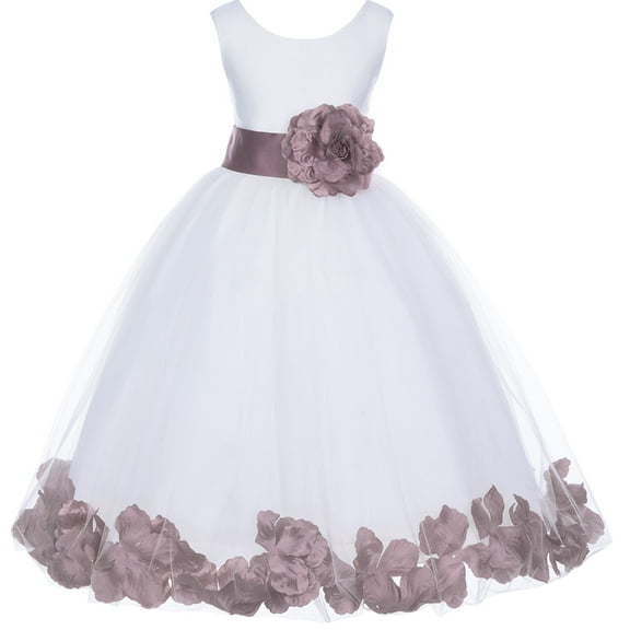 Ekidsbridal Girl Pageant Flower Girl Dress - White Tulle Dress with Rose Petals 302S-A (Size: S-16)