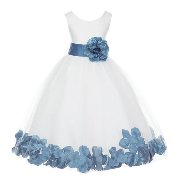 Ekidsbridal Girl Pageant Flower Girl Dress - White Tulle Dress with Rose Petals 302S-A (Size: S-16)