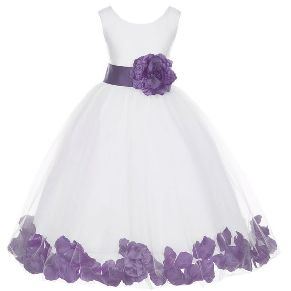 Ekidsbridal Girl Pageant Flower Girl Dress - White Tulle Dress with Rose Petals 302S-A (Size: S-16)